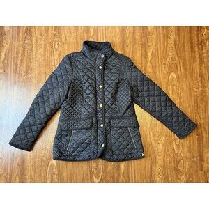 Joules Womens Newdale Quilted Jacket Sz 10 Navy Blue Barn Coat Plaid Lined